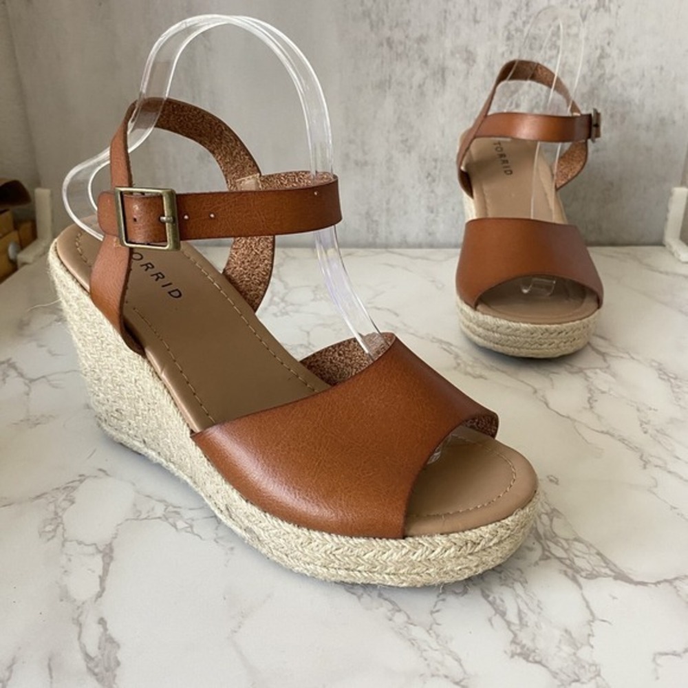 Torrid Espradrilles Sandals Sz‎ 9 Brown Strappy Summer High Heel Wedge